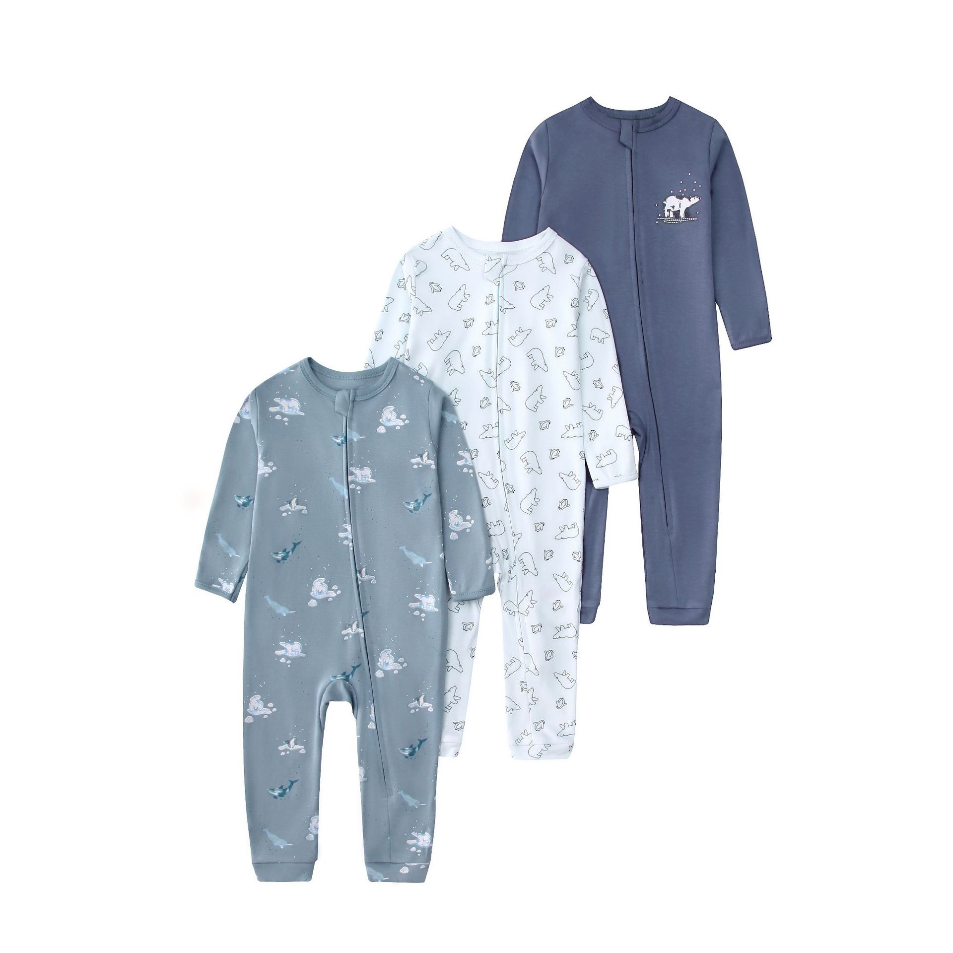 Baby unisex 3-pack slaappakjes met ritssluiting - Zachte katoenen rompertjes