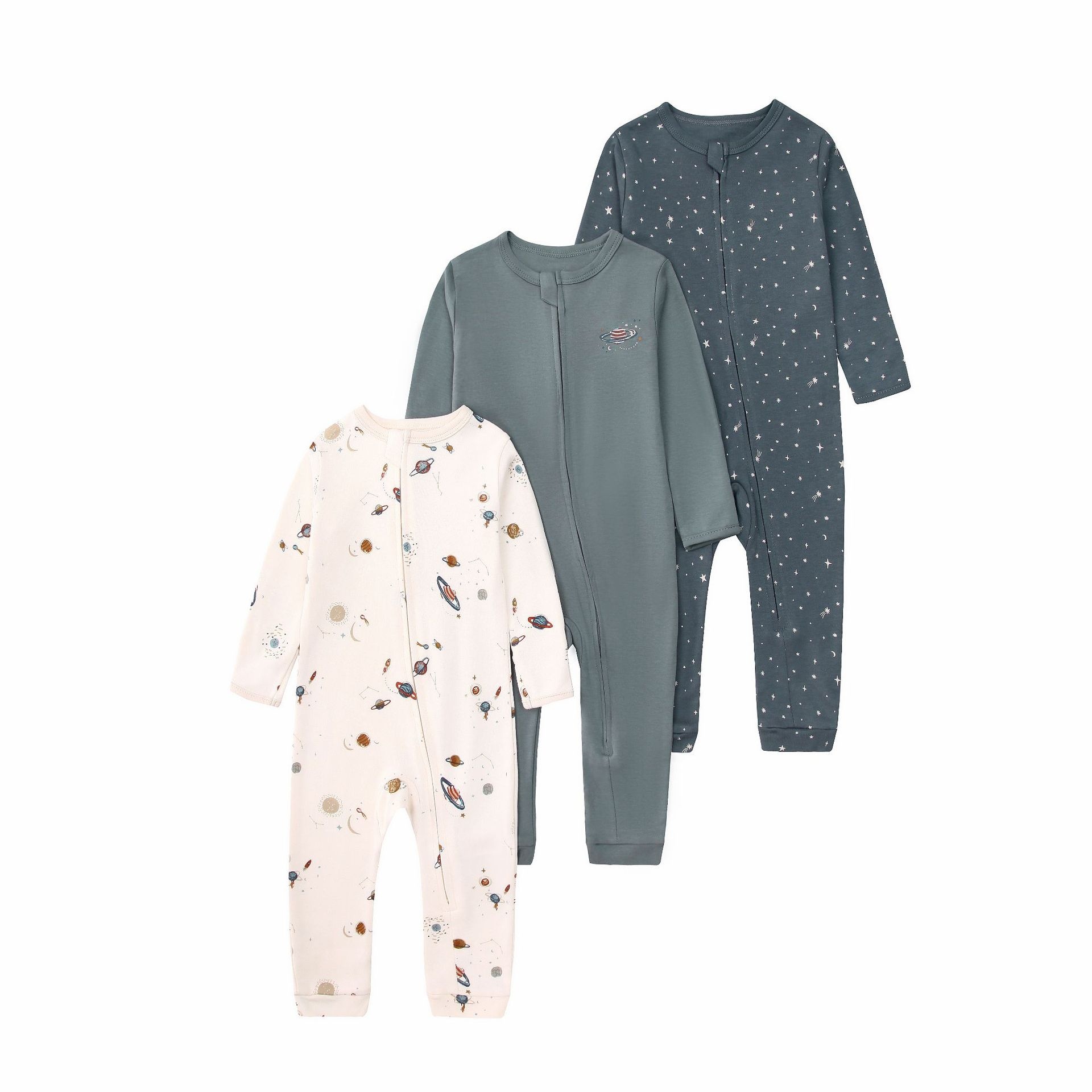 Baby unisex 3-pack slaappakjes met ritssluiting - Zachte katoenen rompertjes