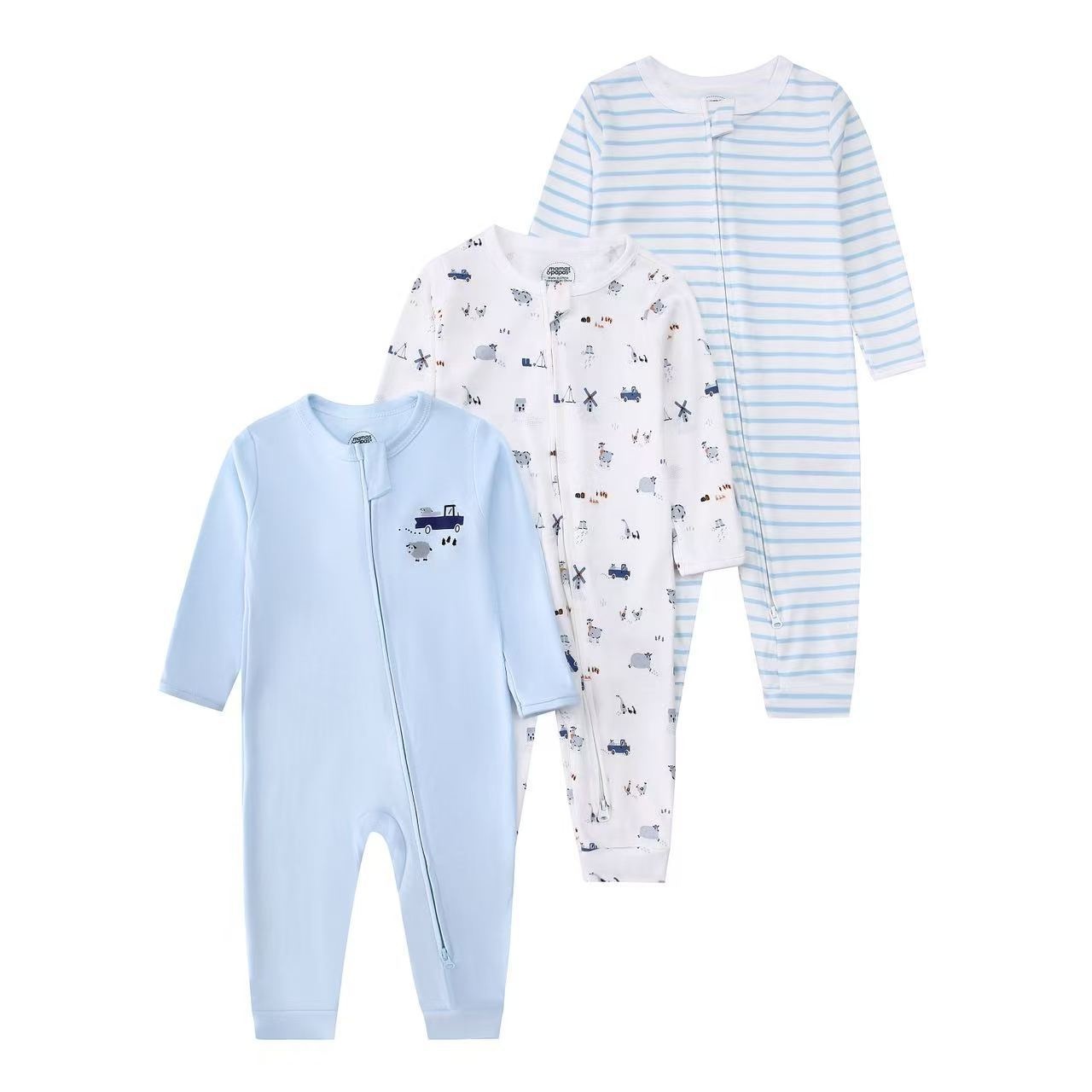 Baby Unisex 3-pack slaapzakjes met rits - Zachte katoenen rompertjes 2