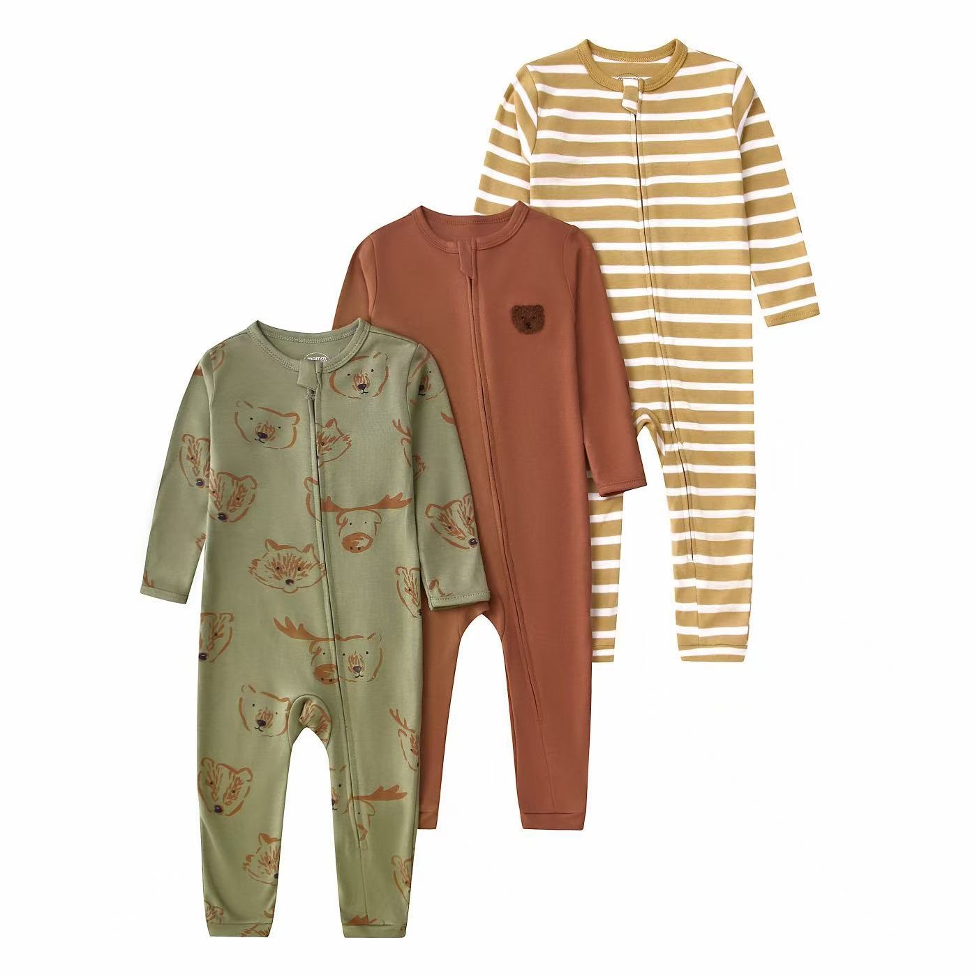 Baby Unisex 3-pack slaapzakjes met rits - Zachte katoenen rompertjes 2