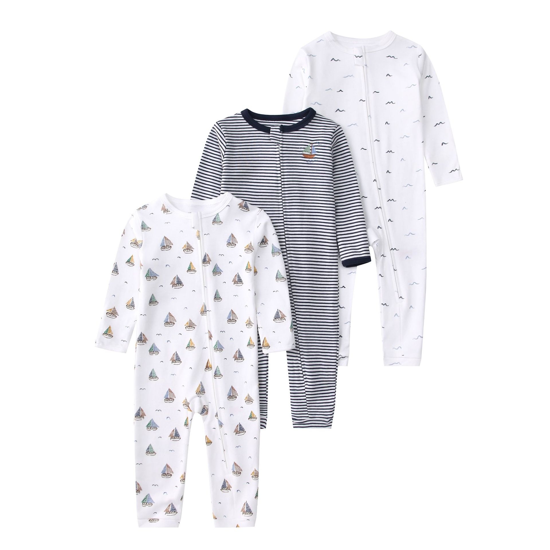 Baby unisex 3-pack slaappakjes met ritssluiting - Zachte katoenen rompertjes