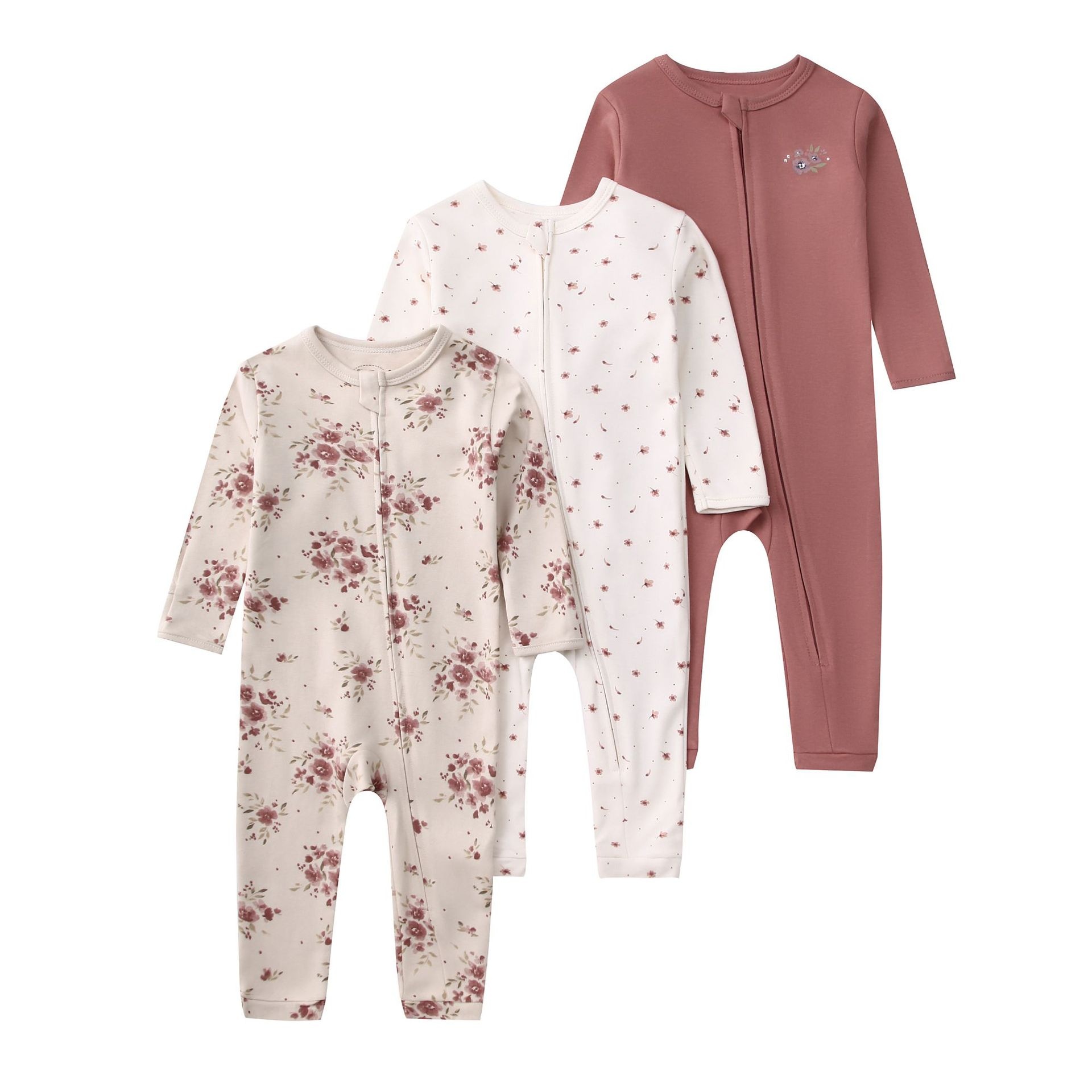 Baby unisex 3-pack slaappakjes met ritssluiting - Zachte katoenen rompertjes