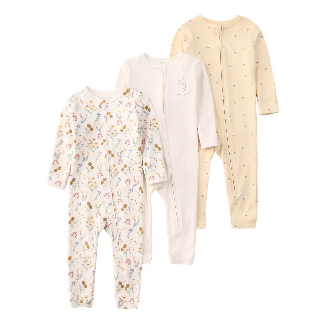 Baby unisex 3-pack slaappakjes met ritssluiting - Zachte katoenen rompertjes