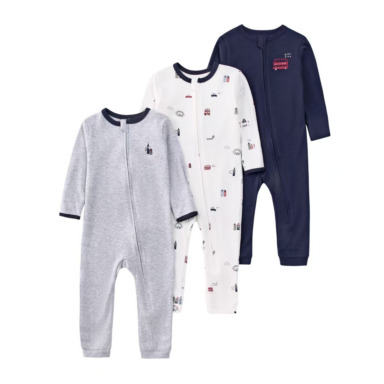 Baby unisex 3-pack slaappakjes met ritssluiting - Zachte katoenen rompertjes