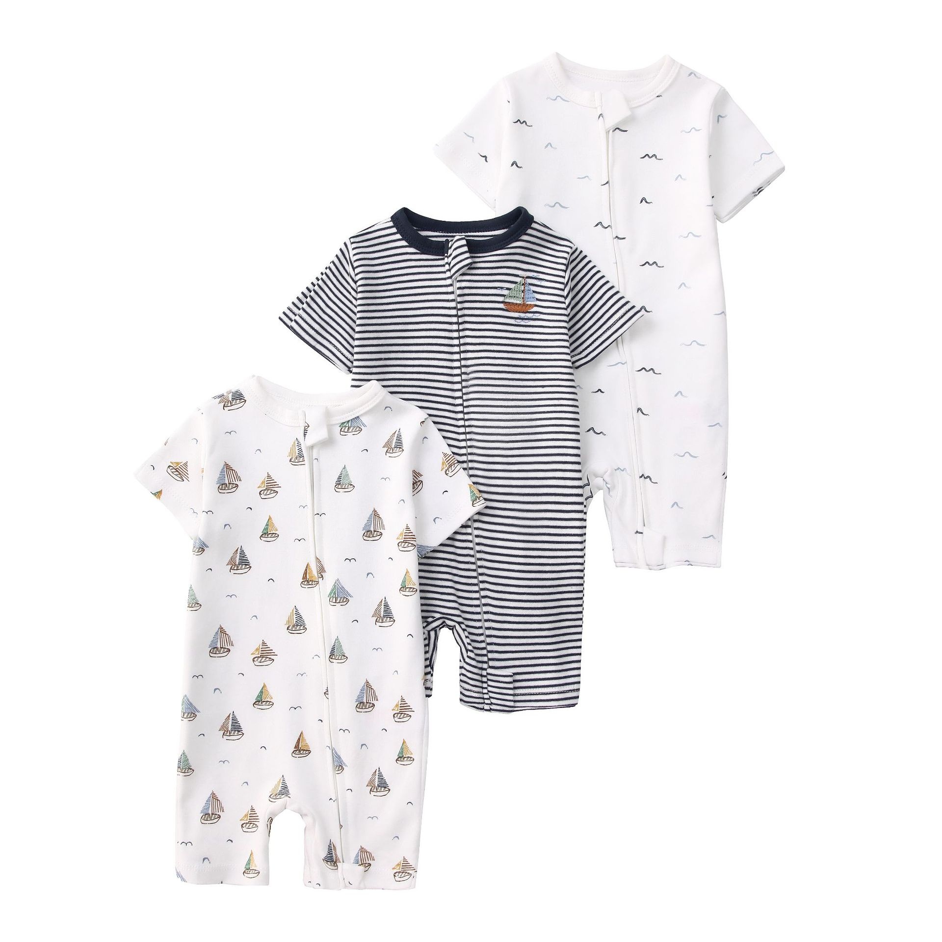 Baby 3-pack rompertjes met korte mouwen en ritssluiting - Zachte katoenen slaapzakjes