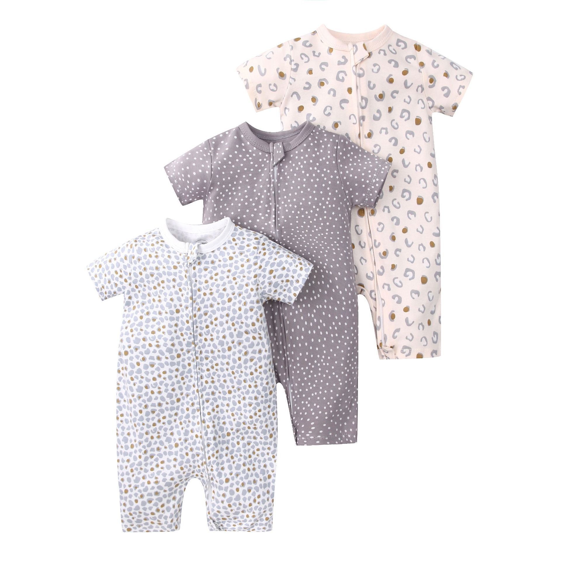 Baby 3-pack rompertjes met korte mouwen en ritssluiting - Zachte katoenen slaapzakjes