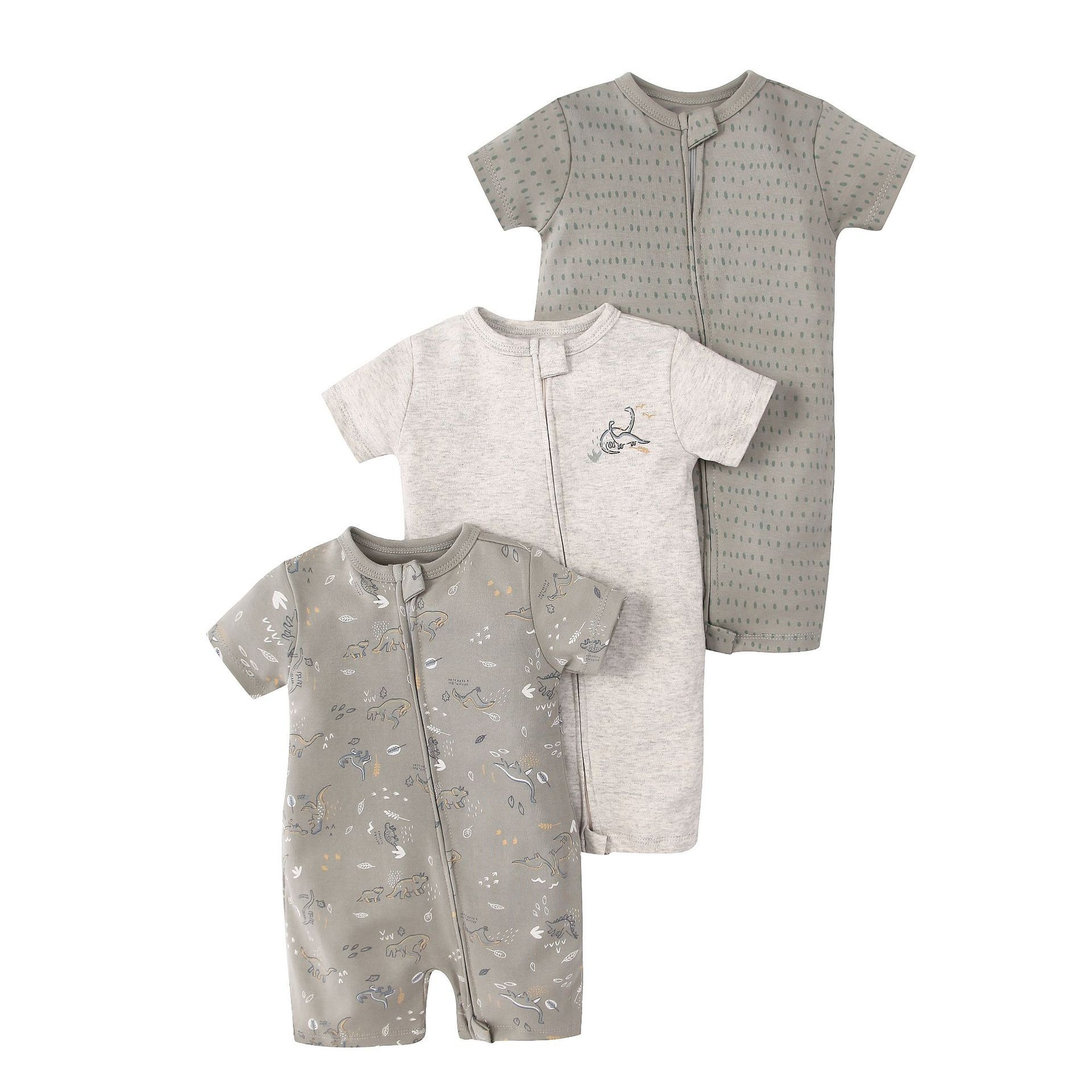 Baby 3-pack rompertjes met korte mouwen en ritssluiting - Zachte katoenen slaapzakjes
