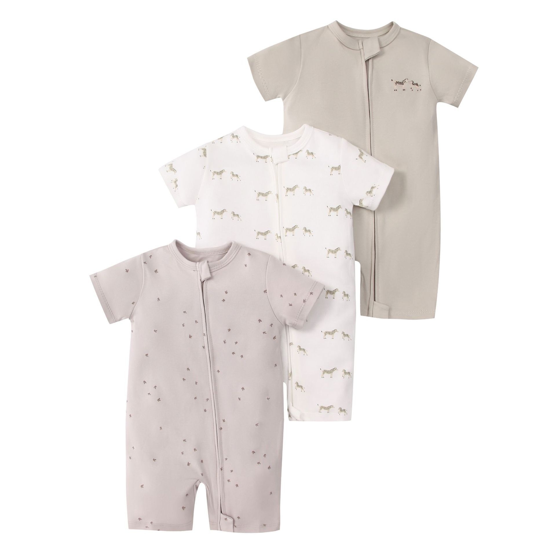 Baby 3-pack rompertjes met korte mouwen en ritssluiting - Zachte katoenen slaapzakjes