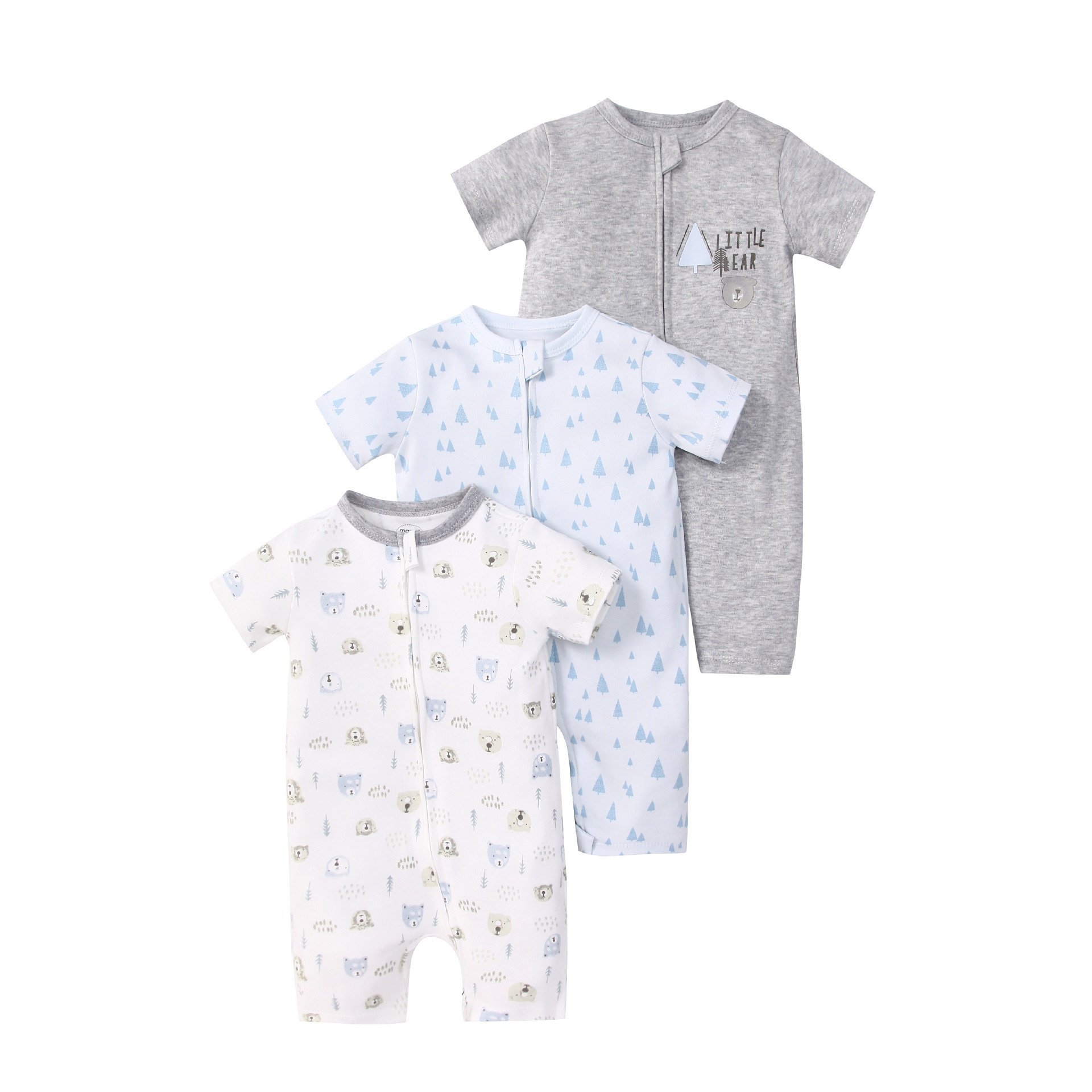 Baby 3-pack rompertjes met korte mouwen en ritssluiting - Zachte katoenen slaapzakjes