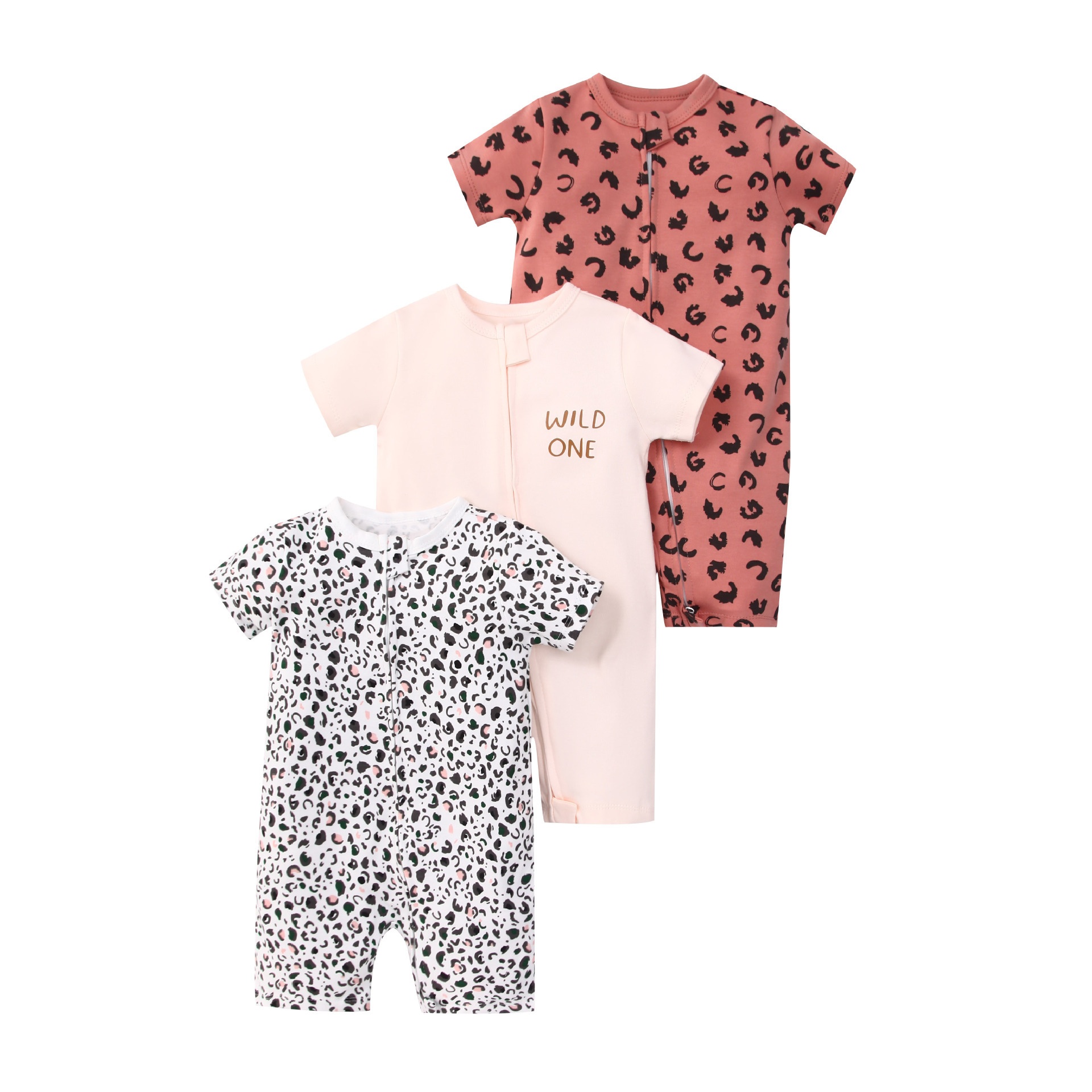 Baby 3-pack rompertjes met korte mouwen en ritssluiting - Zachte katoenen slaapzakjes