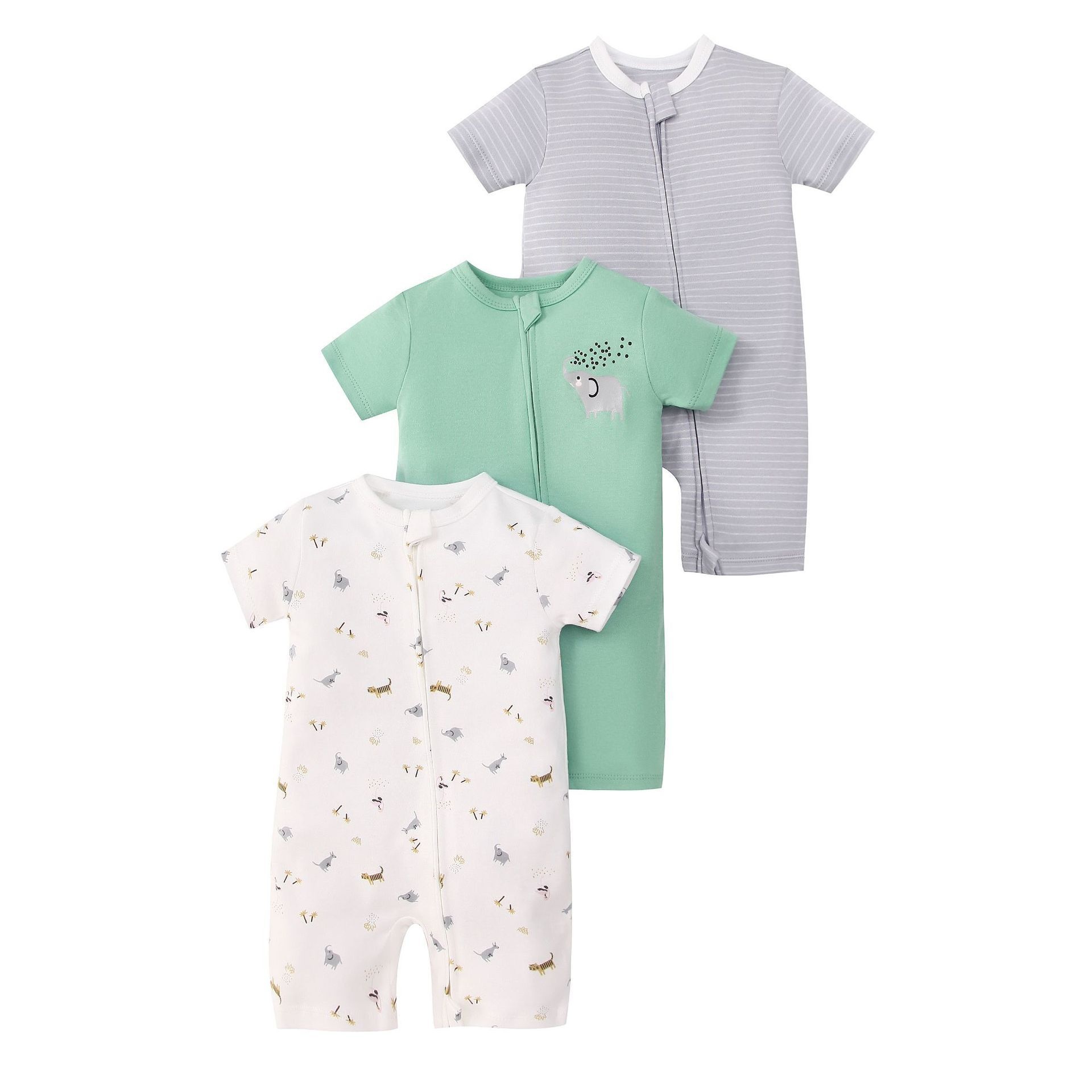 Baby 3-pack rompertjes met korte mouwen en ritssluiting - Zachte katoenen slaapzakjes