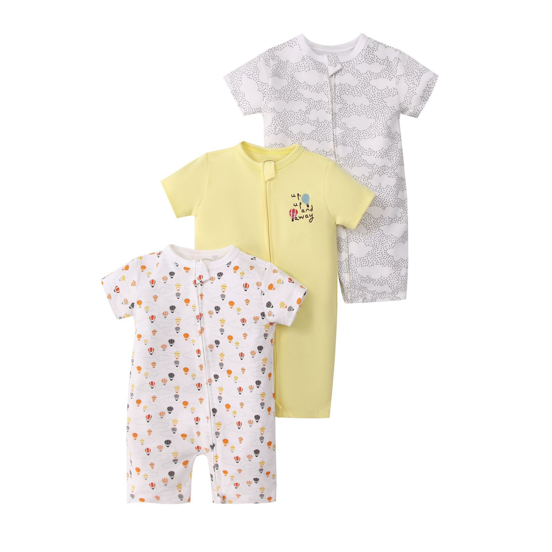 Baby 3-pack rompertjes met korte mouwen en ritssluiting - Zachte katoenen slaapzakjes