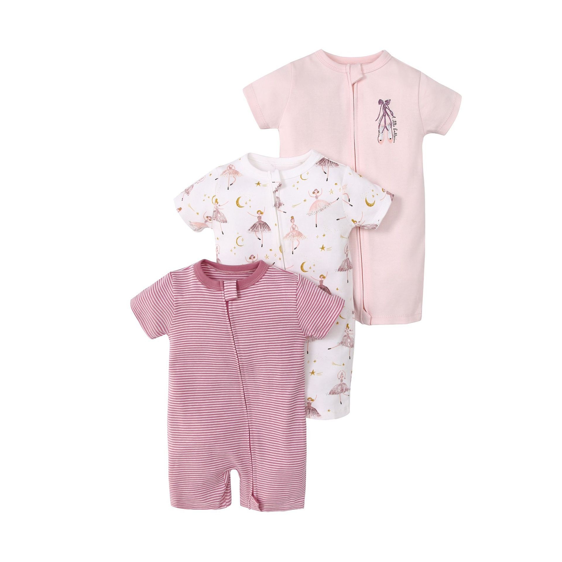 Baby 3-pack rompertjes met korte mouwen en ritssluiting - Zachte katoenen slaapzakjes