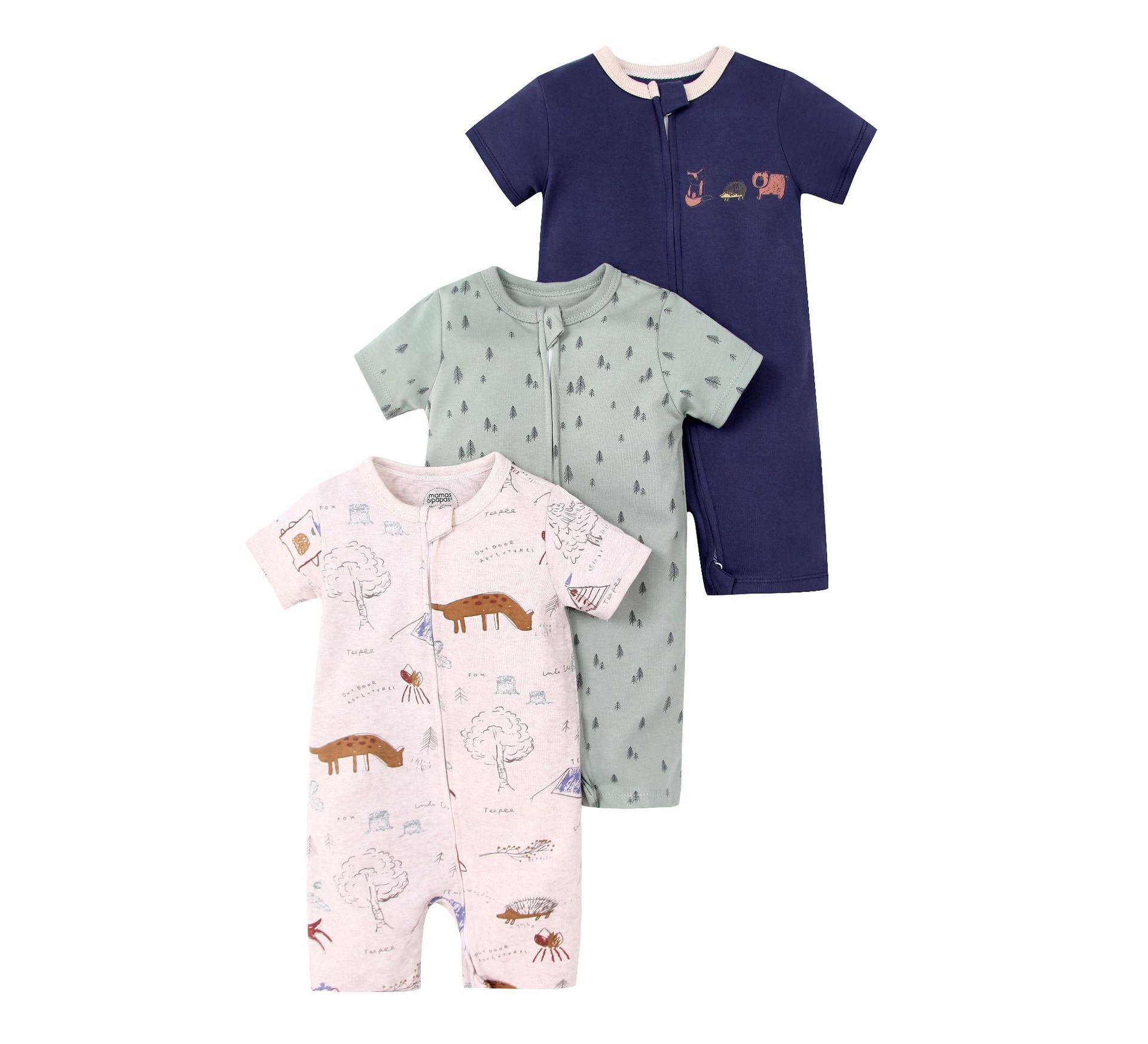 Baby 3-pack rompertjes met korte mouwen en ritssluiting - Zachte katoenen slaapzakjes
