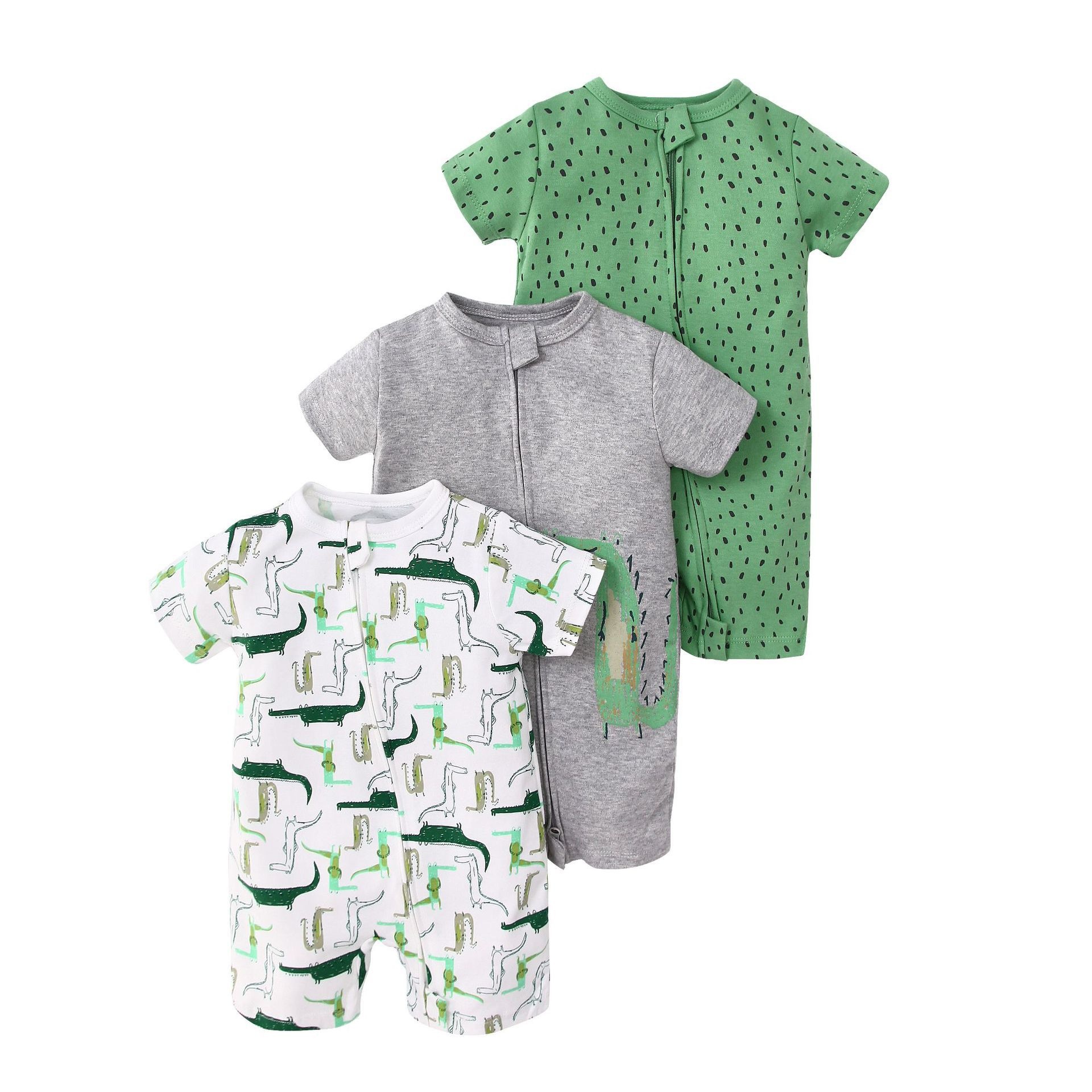 Baby 3-pack rompertjes met korte mouwen en ritssluiting - Zachte katoenen slaapzakjes
