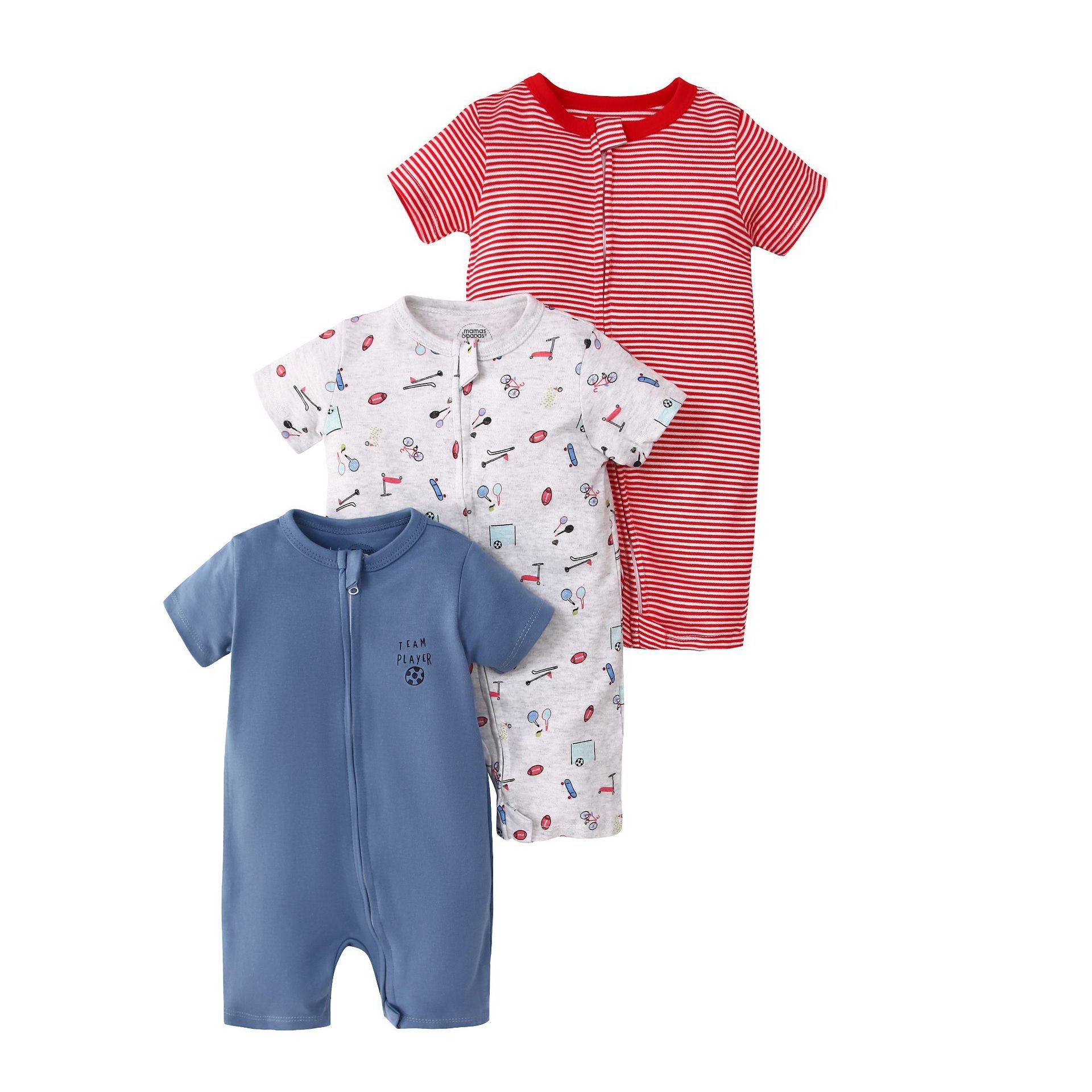 Baby 3-pack rompertjes met korte mouwen en ritssluiting - Zachte katoenen slaapzakjes