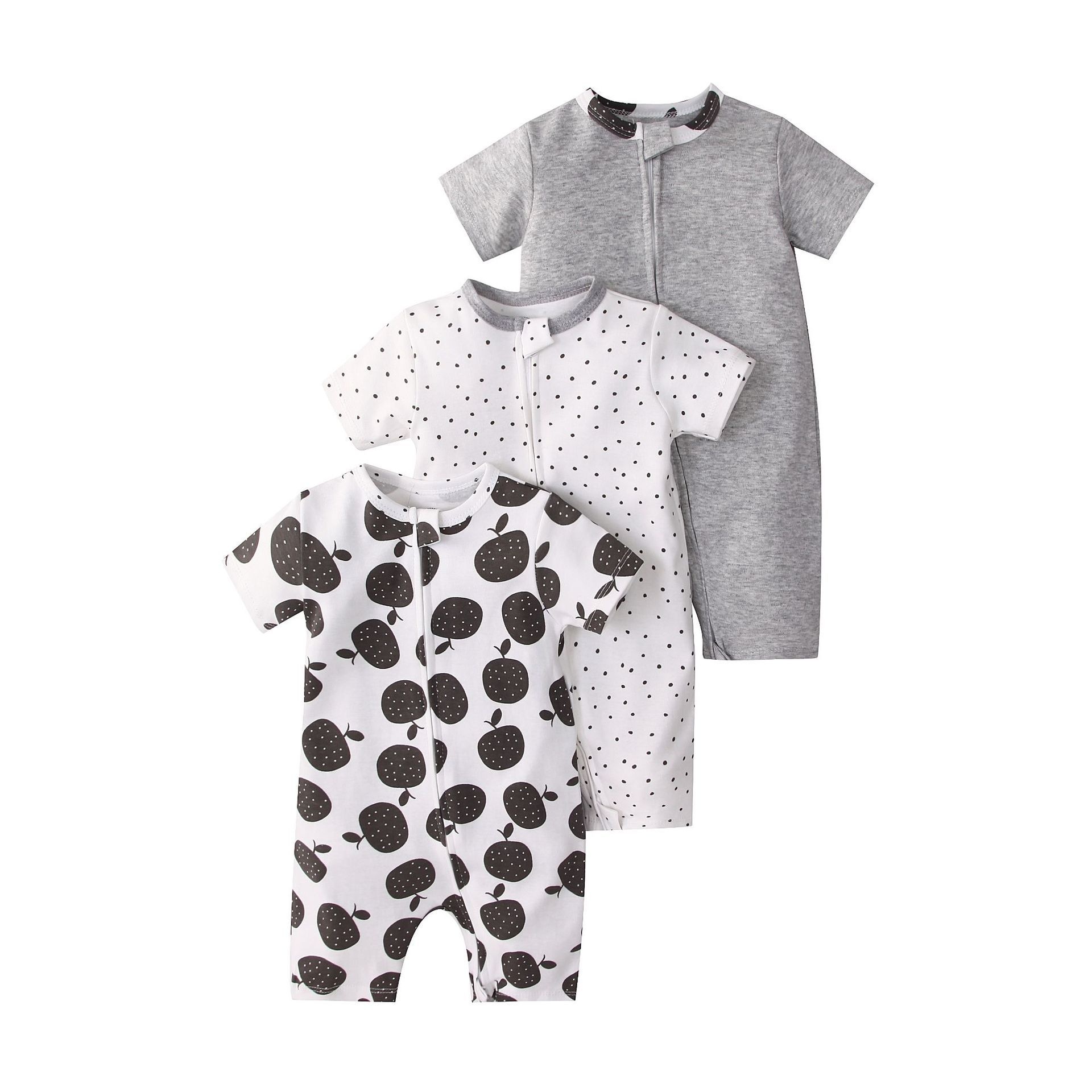 Baby 3-pack rompertjes met korte mouwen en ritssluiting - Zachte katoenen slaapzakjes