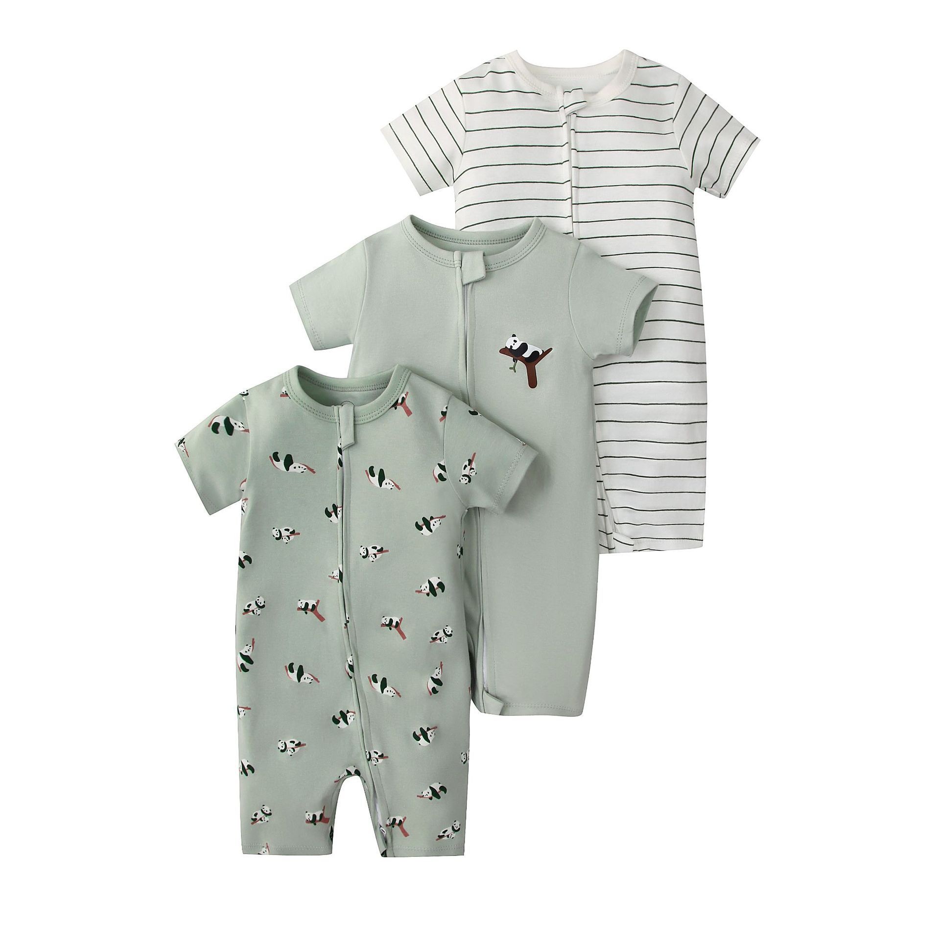 Baby 3-pack rompertjes met korte mouwen en ritssluiting - Zachte katoenen slaapzakjes