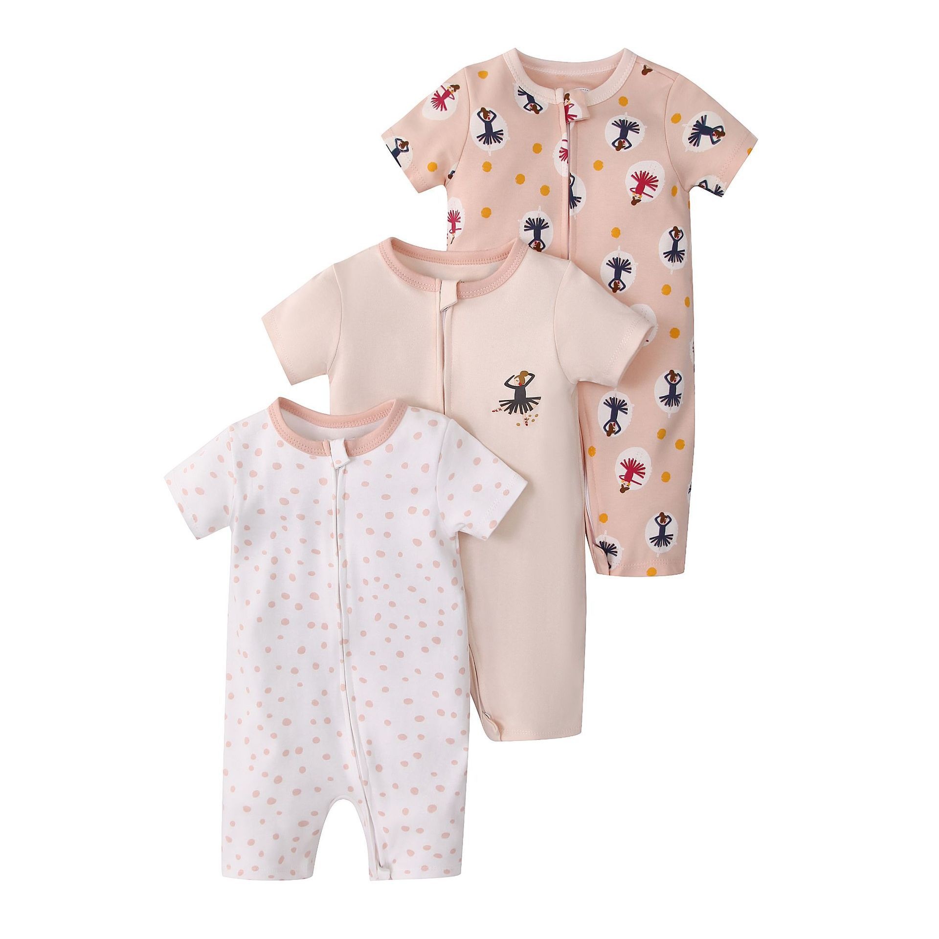 Baby 3-pack rompertjes met korte mouwen en ritssluiting - Zachte katoenen slaapzakjes