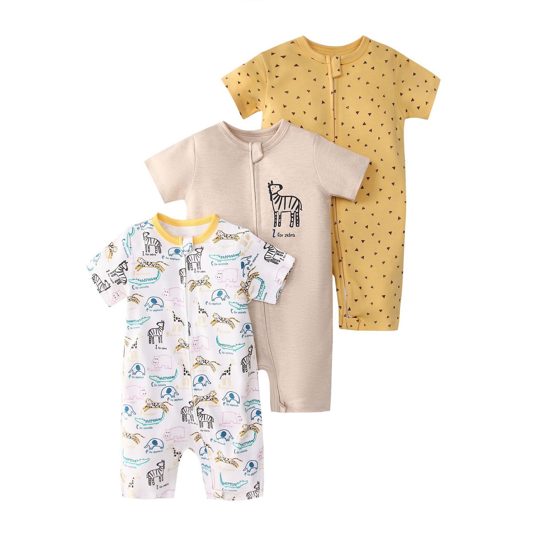 Baby 3-pack rompertjes met korte mouwen en ritssluiting - Zachte katoenen slaapzakjes