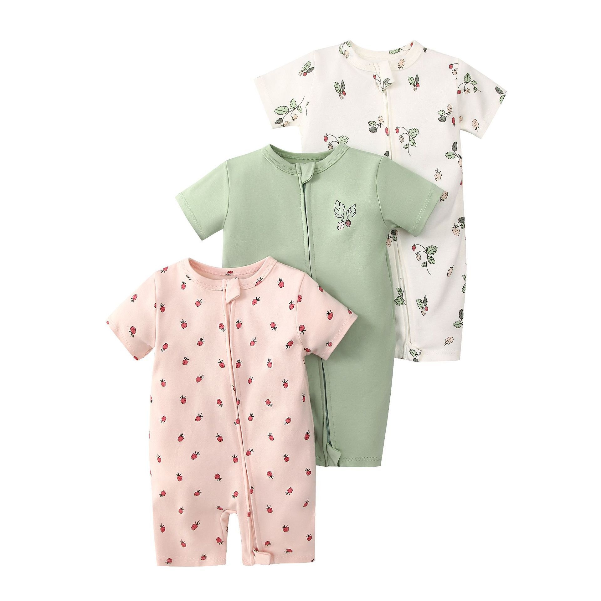 Baby 3-pack rompertjes met korte mouwen en ritssluiting - Zachte katoenen slaapzakjes