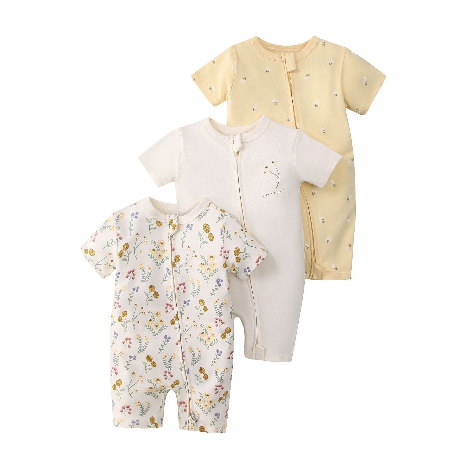 Baby 3-pack rompertjes met korte mouwen en ritssluiting - Zachte katoenen slaapzakjes