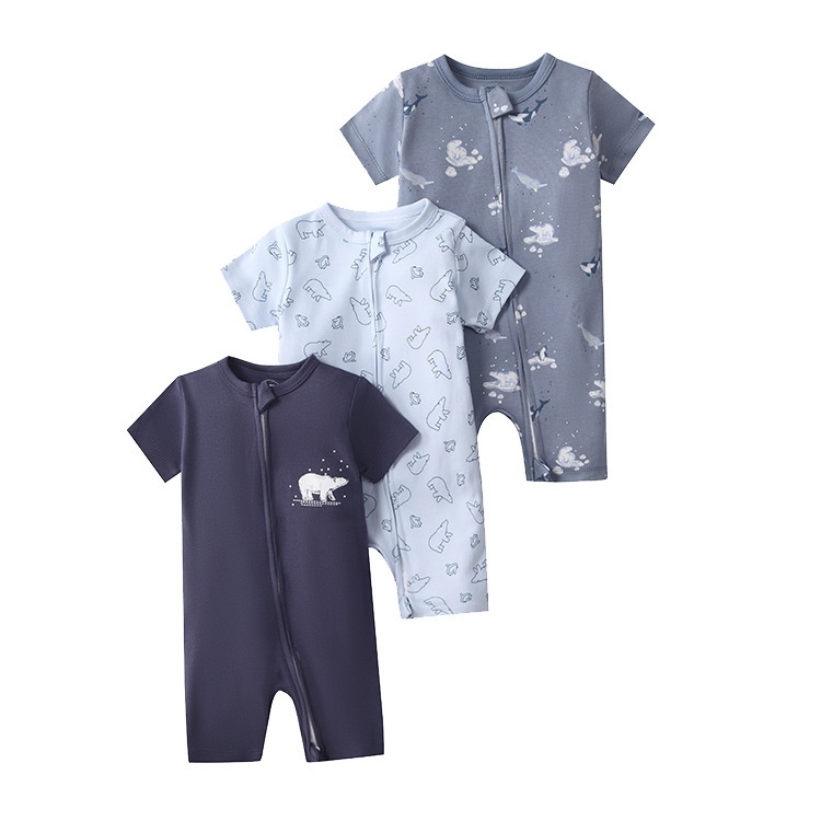 Baby 3-pack rompertjes met korte mouwen en ritssluiting - Zachte katoenen slaapzakjes