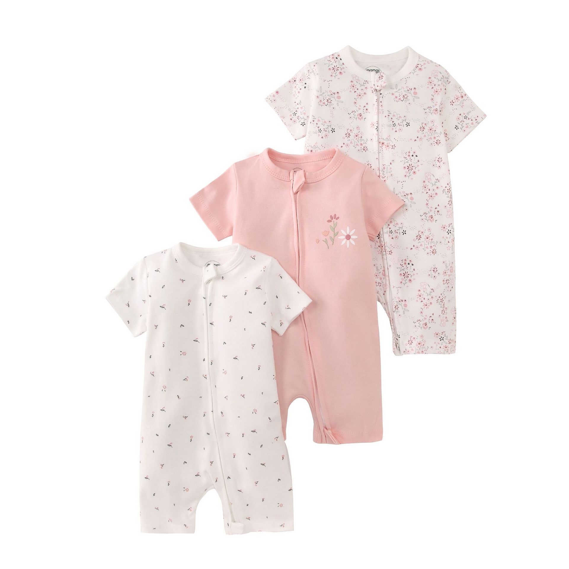 Baby 3-pack rompertjes met korte mouwen en ritssluiting - Zachte katoenen slaapzakjes