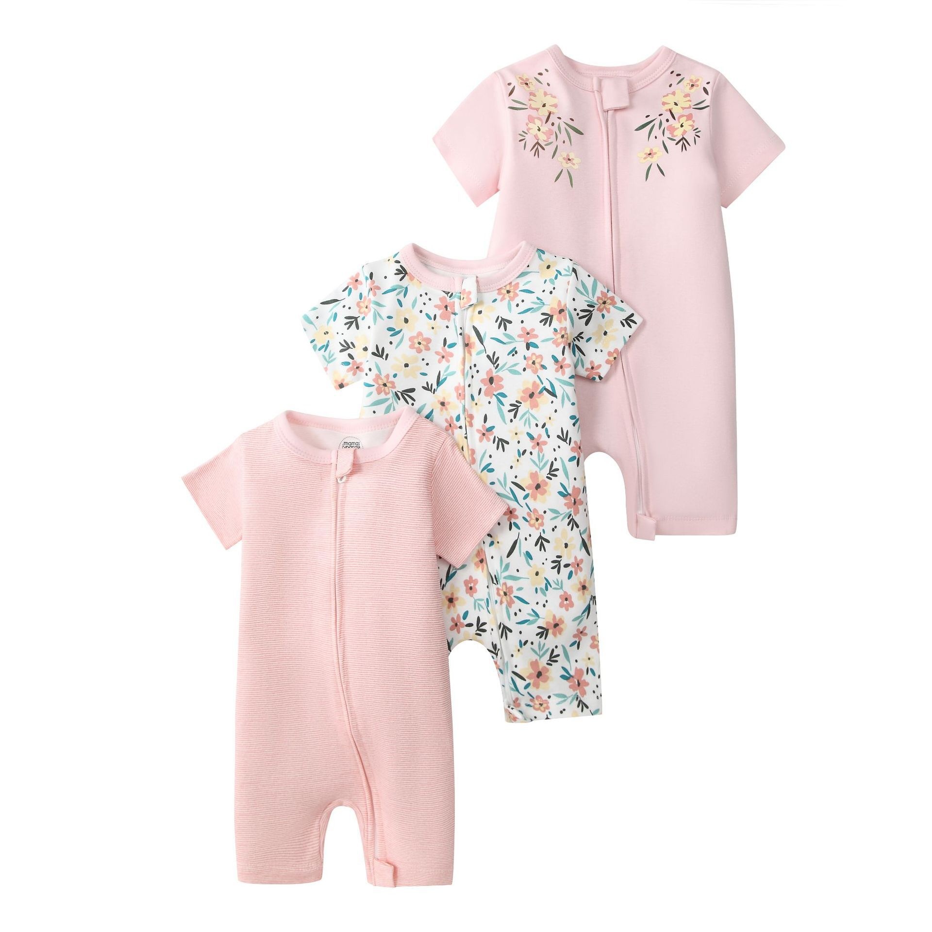 Baby 3-pack rompertjes met korte mouwen en ritssluiting - Zachte katoenen slaapzakjes