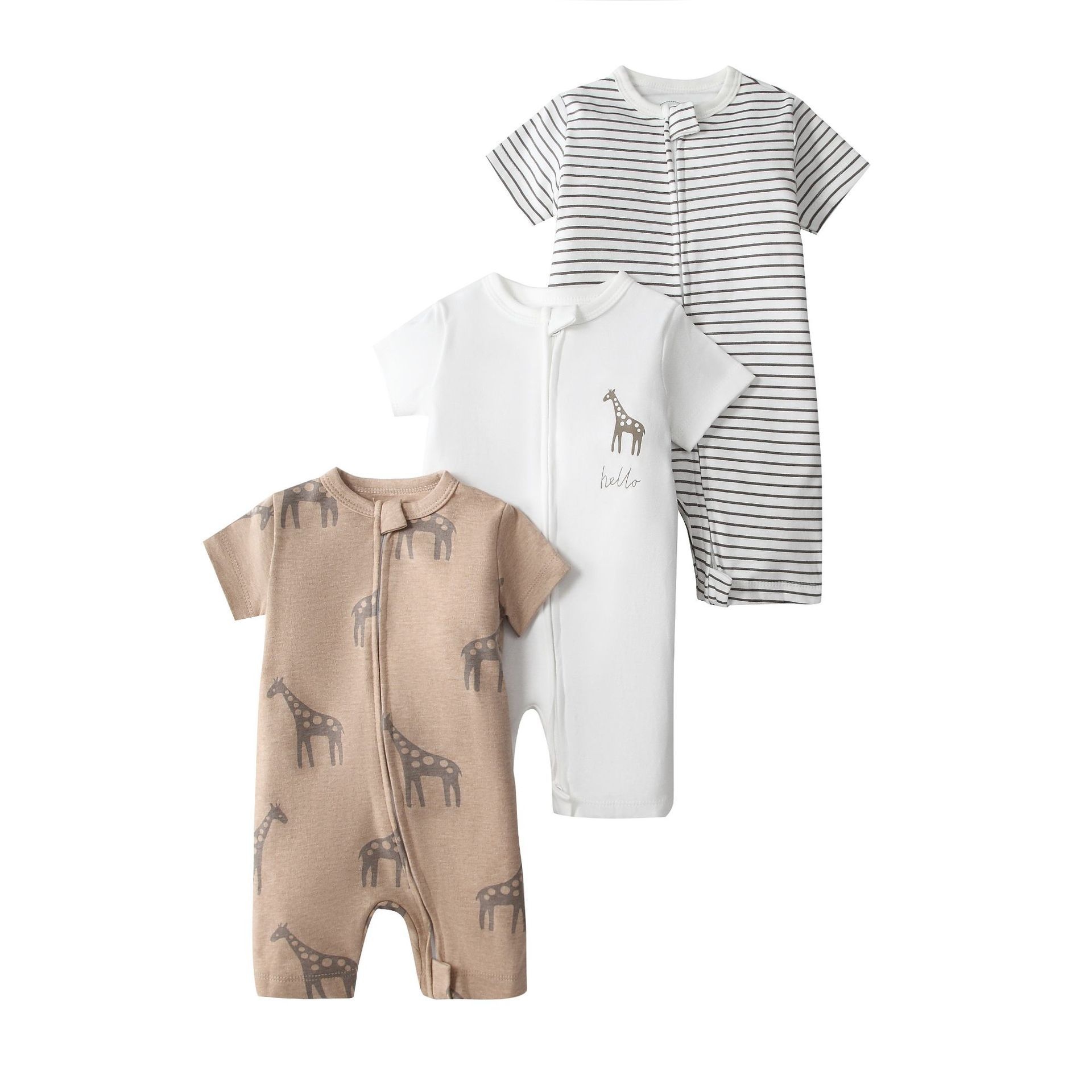 Baby 3-pack rompertjes met korte mouwen en ritssluiting - Zachte katoenen slaapzakjes