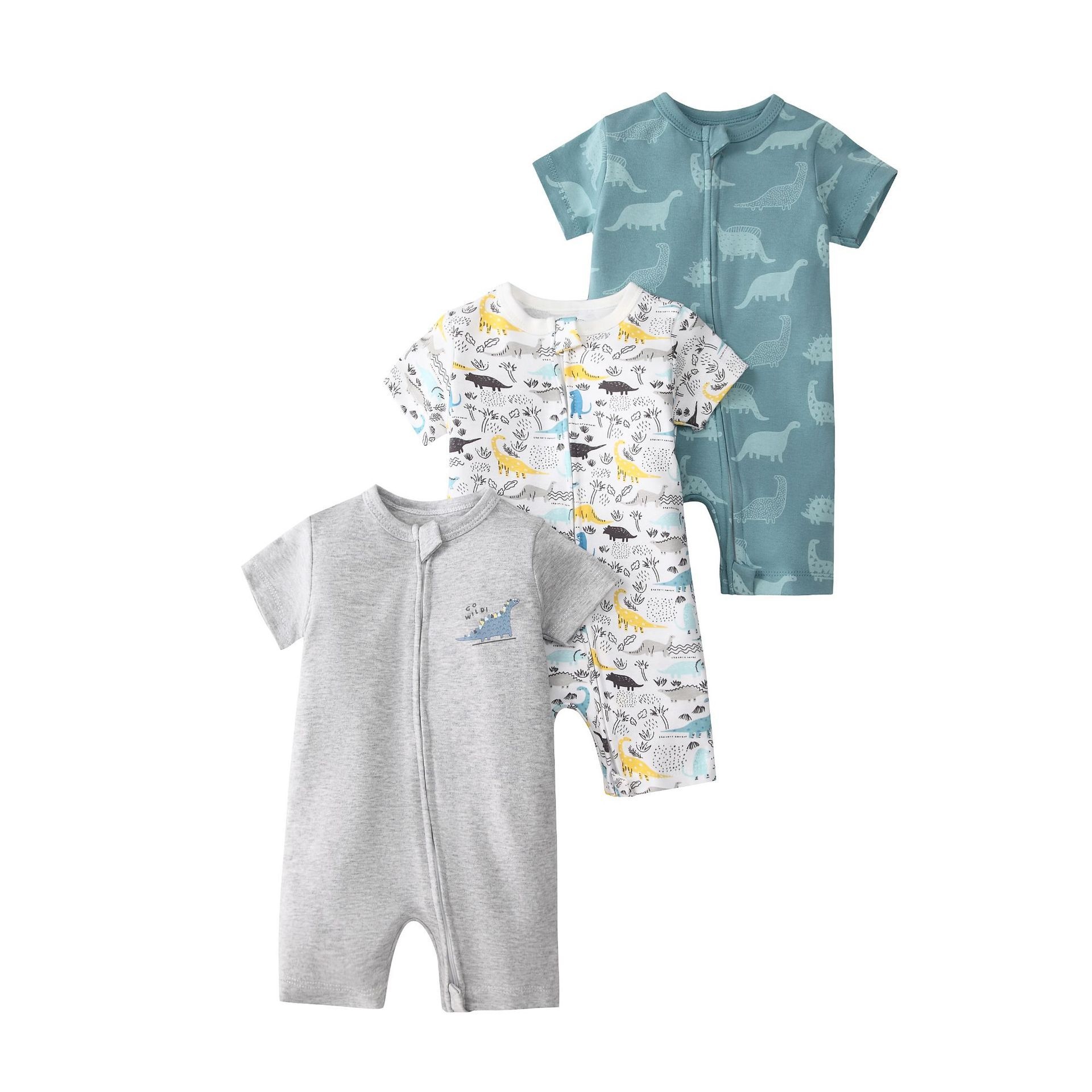 Baby 3-pack rompertjes met korte mouwen en ritssluiting - Zachte katoenen slaapzakjes