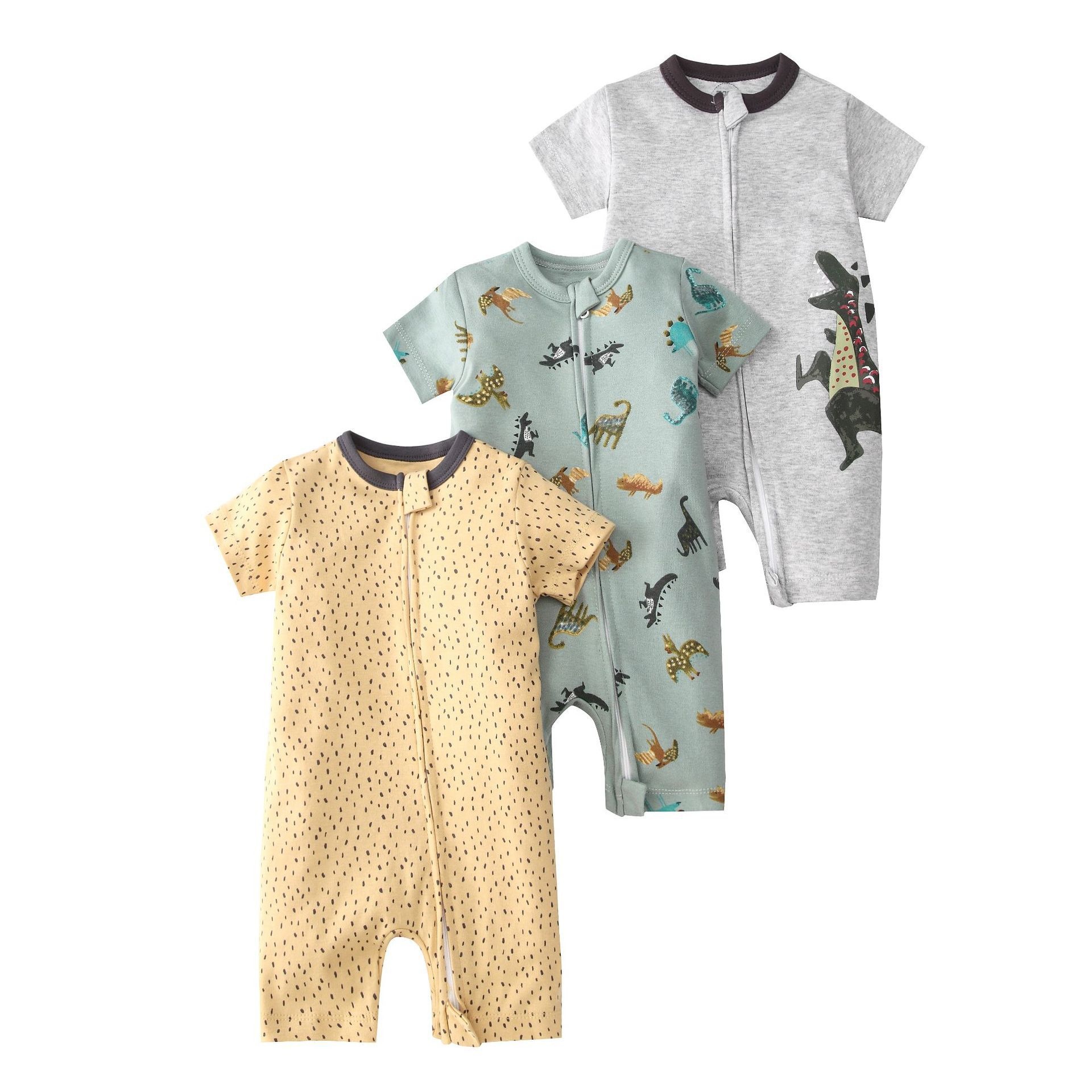 Baby 3-pack rompertjes met korte mouwen en ritssluiting - Zachte katoenen slaapzakjes
