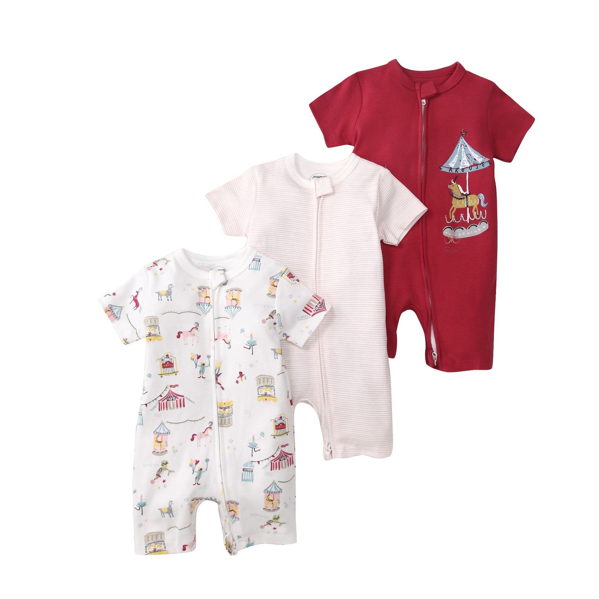 Baby 3-pack rompertjes met korte mouwen en ritssluiting - Zachte katoenen slaapzakjes