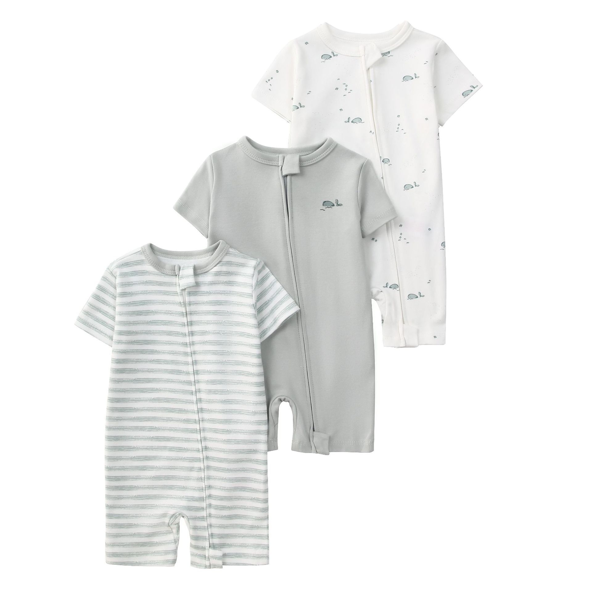 Baby 3-pack rompertjes met korte mouwen en ritssluiting - Zachte katoenen slaapzakjes