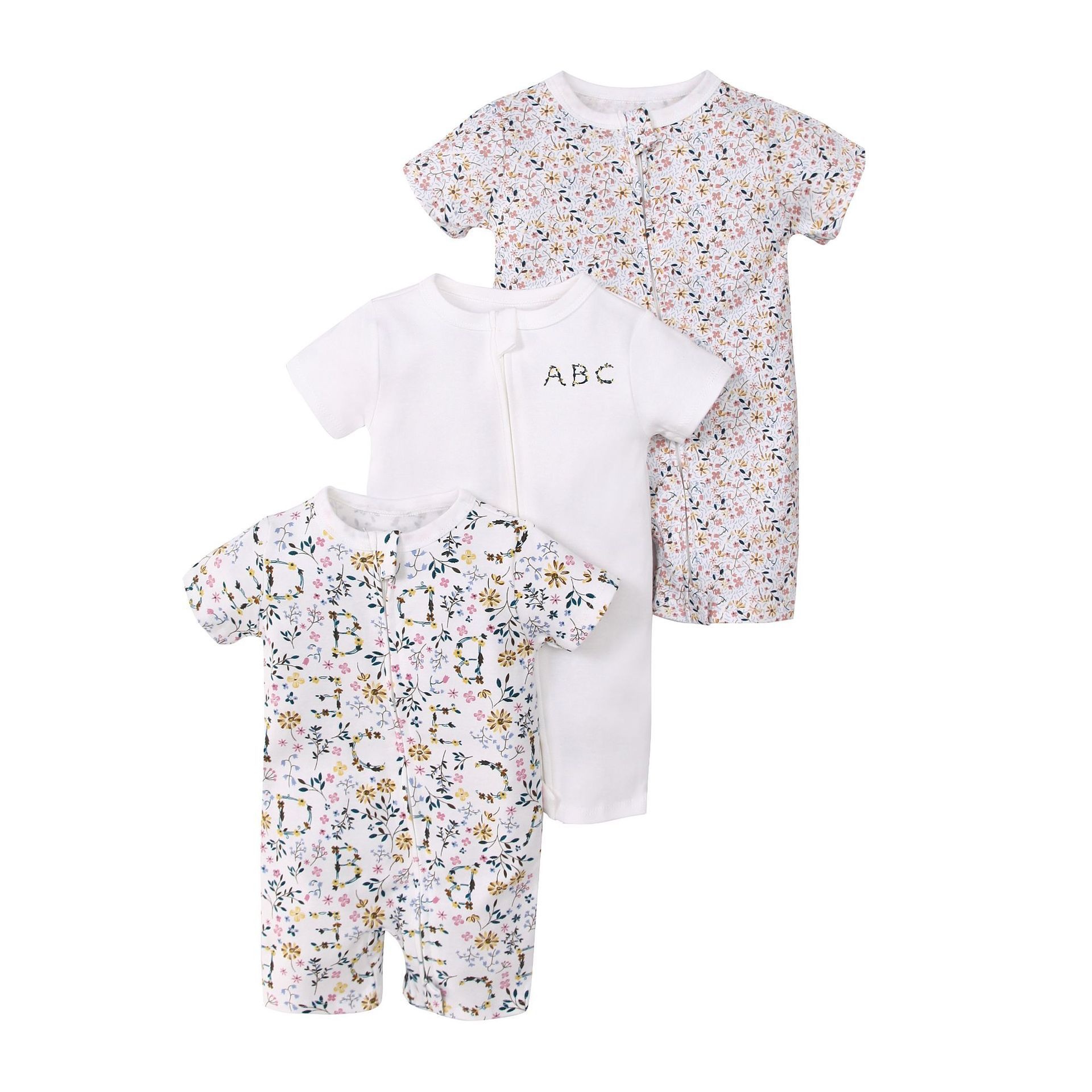 Baby 3-pack rompertjes met korte mouwen en ritssluiting - Zachte katoenen slaapzakjes