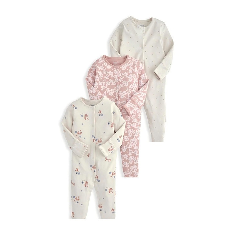3-Pack Baby Long Sleeve Snap Rompers 2 - Soft Cotton Sleepsuits