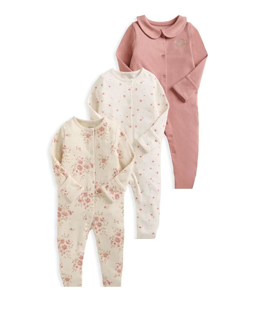 3-Pack Baby Long Sleeve Snap Rompers 3 - Soft Cotton Sleepsuits