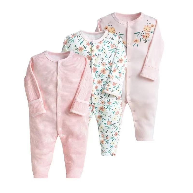 3-Pack Baby Long Sleeve Snap Rompers 2 - Soft Cotton Sleepsuits