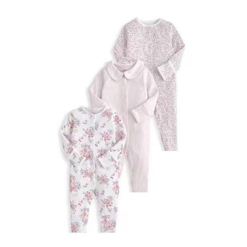 3-Pack Baby Long Sleeve Snap Rompers 2 - Soft Cotton Sleepsuits