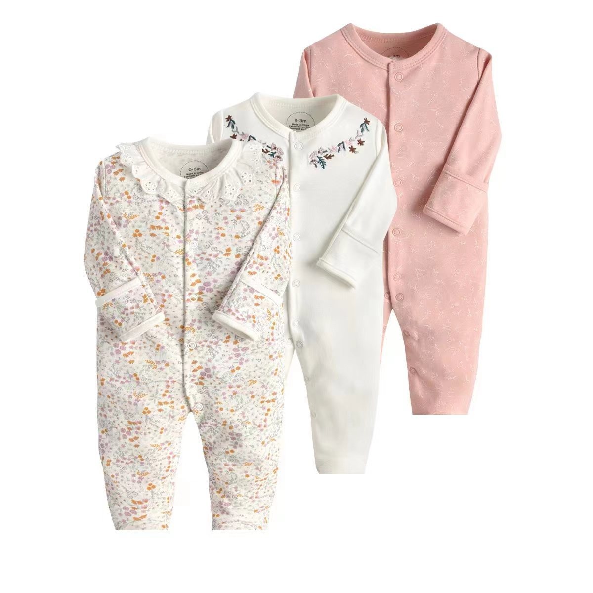 3-Pack Baby Long Sleeve Snap Rompers 4 - Soft Cotton Sleepsuits