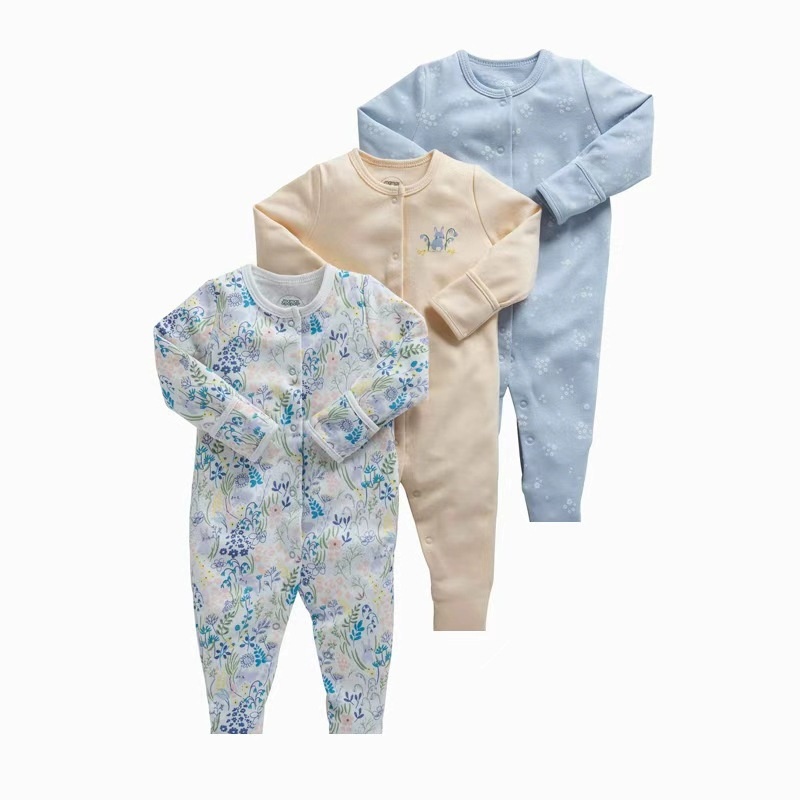 Set van 3 babyrompertjes met lange mouwen en drukknoopjes - Zachte katoenen slaapzakjes