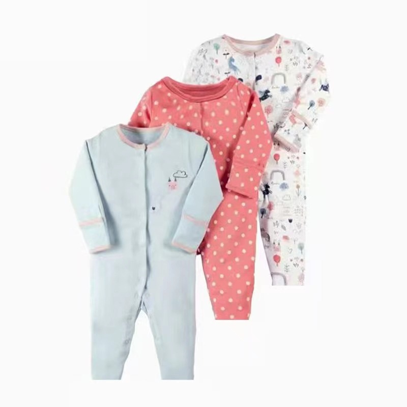 Set van 3 babyrompertjes met lange mouwen en drukknoopjes - Zachte katoenen slaapzakjes