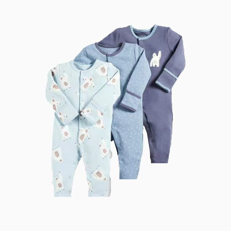 3-Pack Baby Long Sleeve Snap Rompers 2 - Soft Cotton Sleepsuits