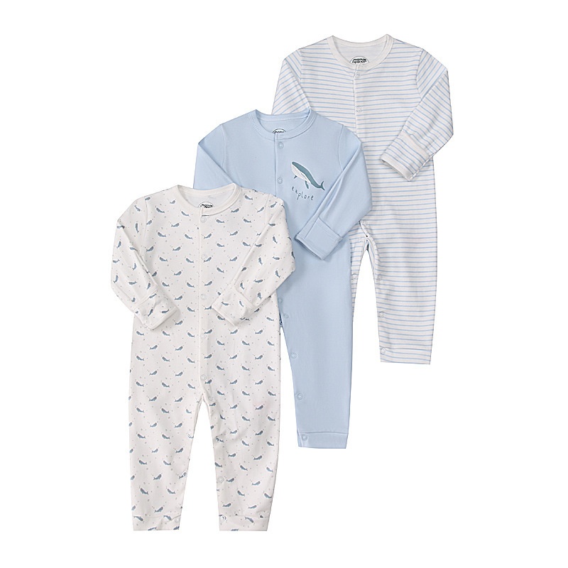 3-Pack Baby Long Sleeve Snap Rompers 4 - Soft Cotton Sleepsuits