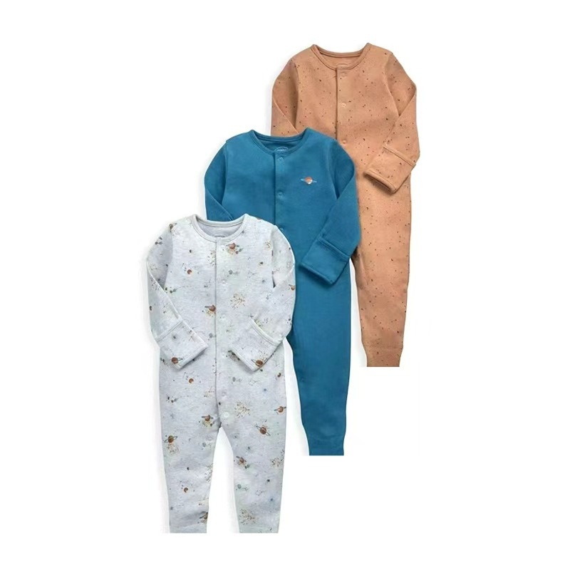 Set van 3 babyrompertjes met lange mouwen en drukknoopjes - Zachte katoenen slaapzakjes
