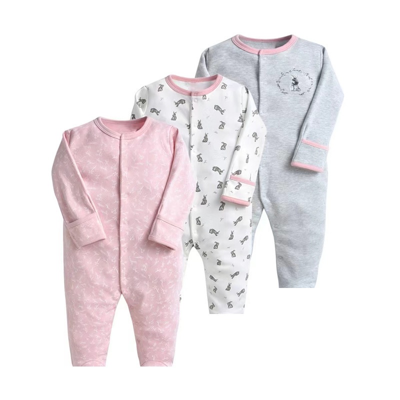 3-Pack Baby Long Sleeve Snap Rompers 2 - Soft Cotton Sleepsuits