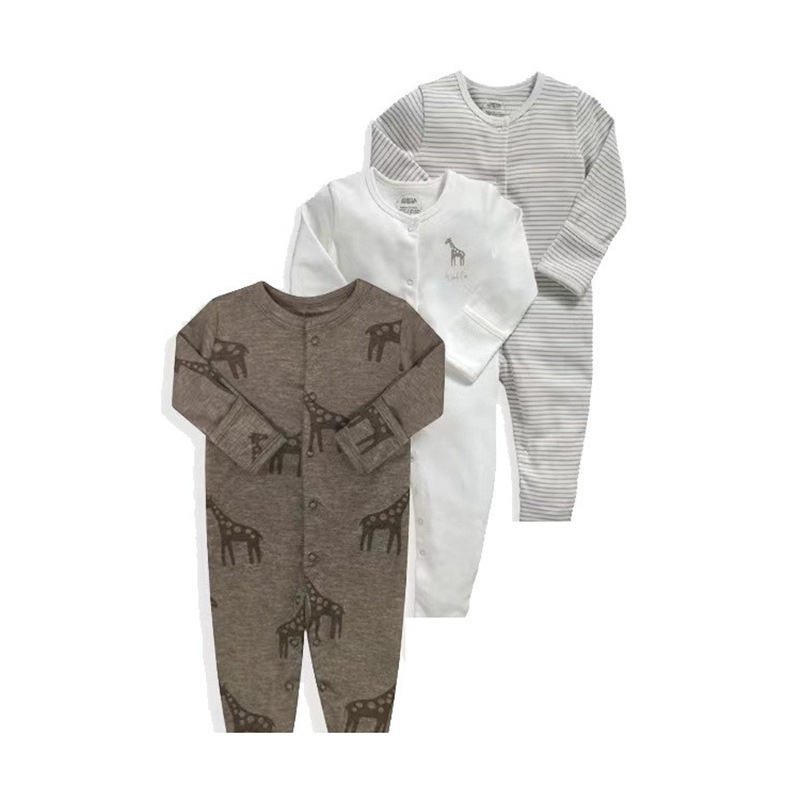 3-Pack Baby Long Sleeve Snap Rompers 2 - Soft Cotton Sleepsuits