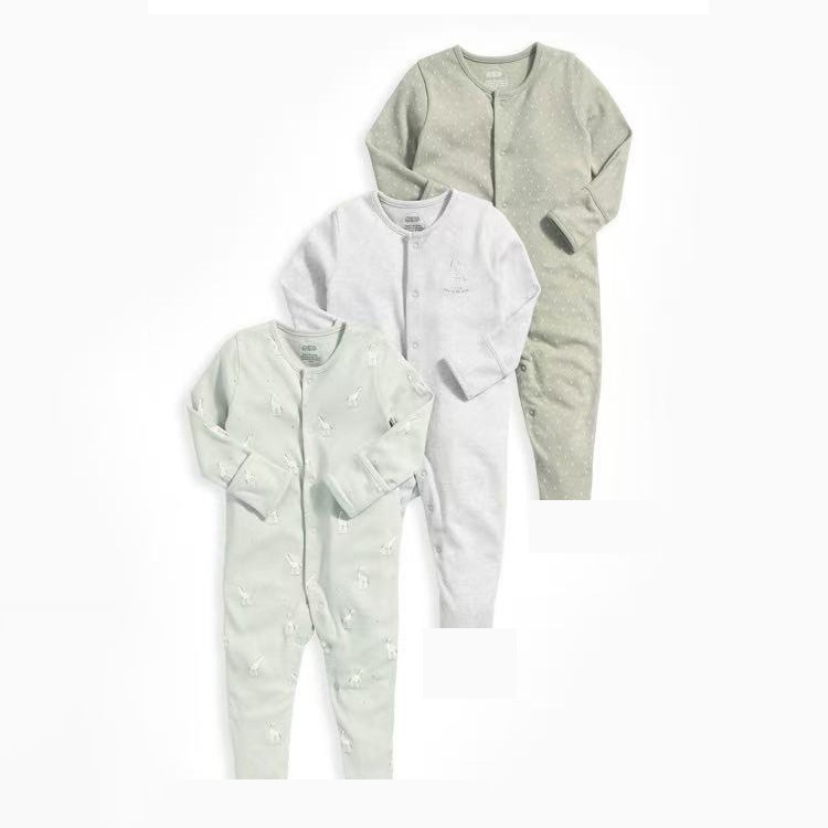3-Pack Baby Long Sleeve Snap Rompers 2 - Soft Cotton Sleepsuits
