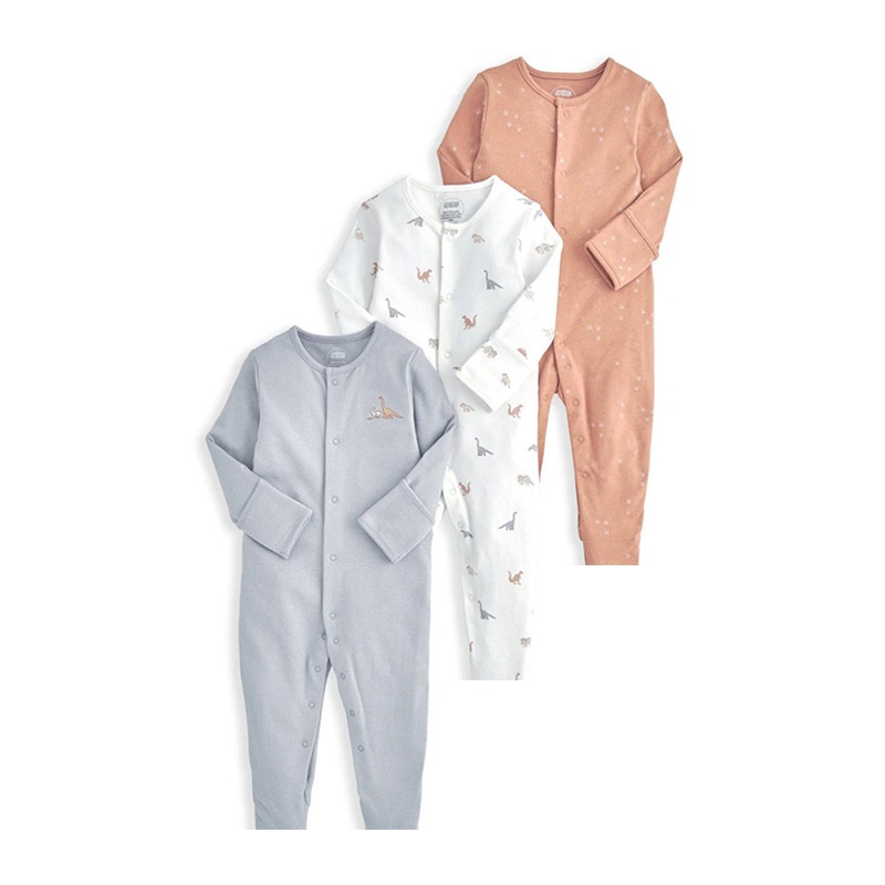 3-Pack Baby Long Sleeve Snap Rompers 2 - Soft Cotton Sleepsuits