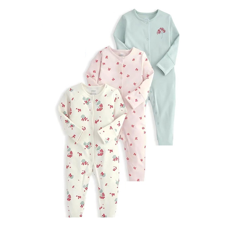 3-Pack Baby Long Sleeve Snap Rompers 2 - Soft Cotton Sleepsuits